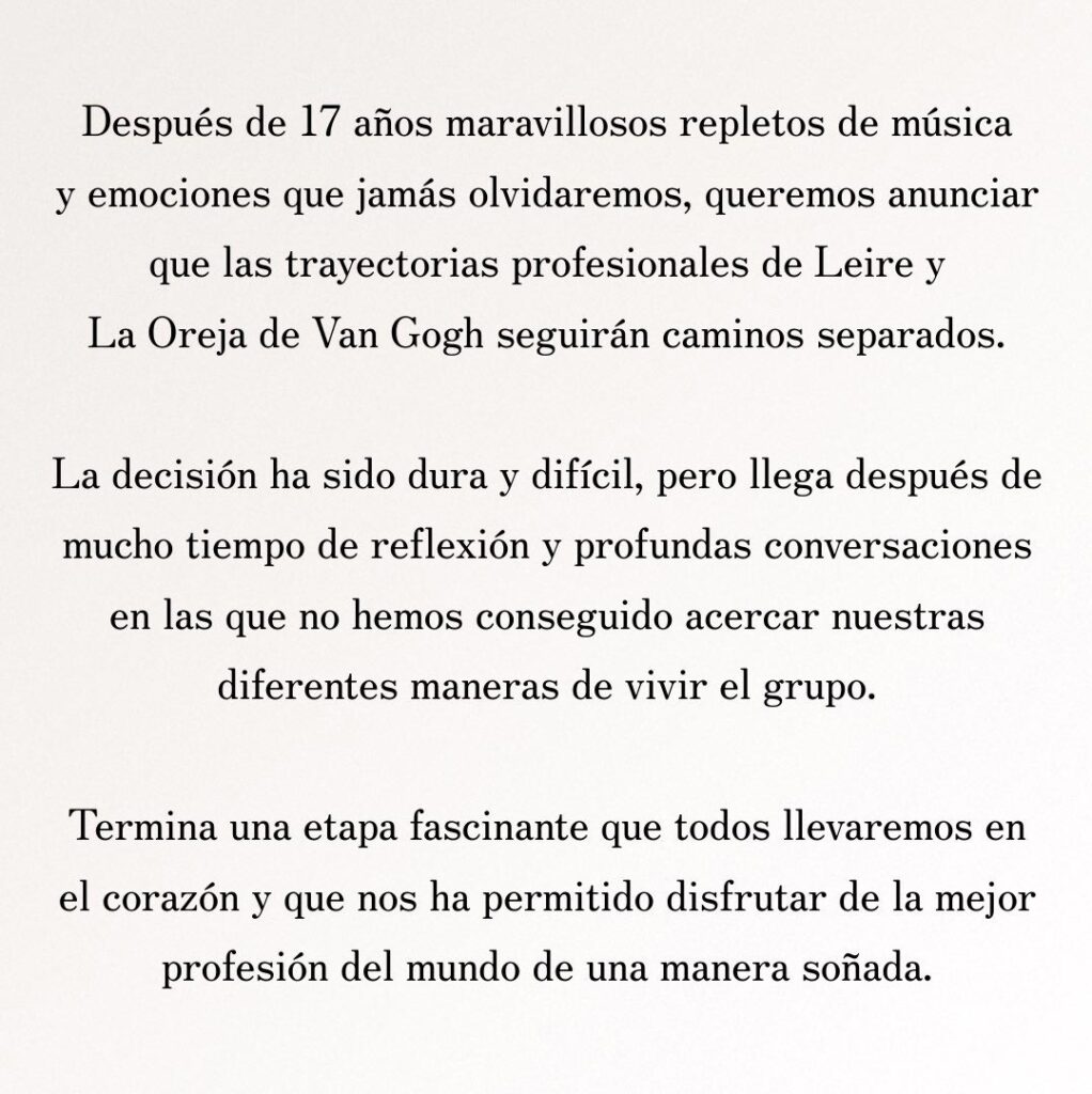 La Oreja de Van Gogh y Leire Martínez ponen fin a su historia
