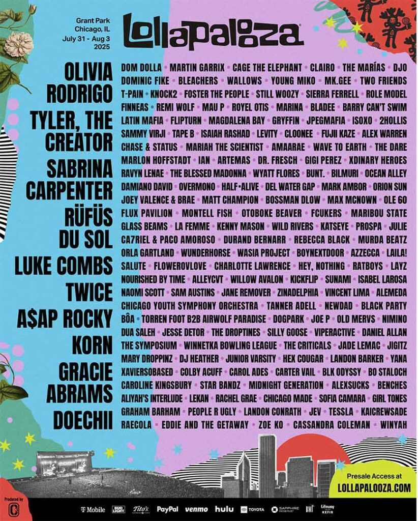 Todos los artistas confirmados del Lollapalooza Chicago 2025